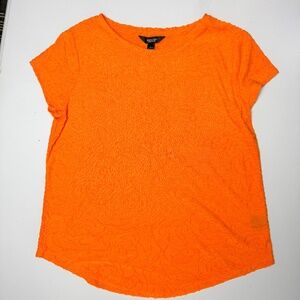 Simply Vera Wang Jacquard Textured Tee Orange Floral Rose Pattern L